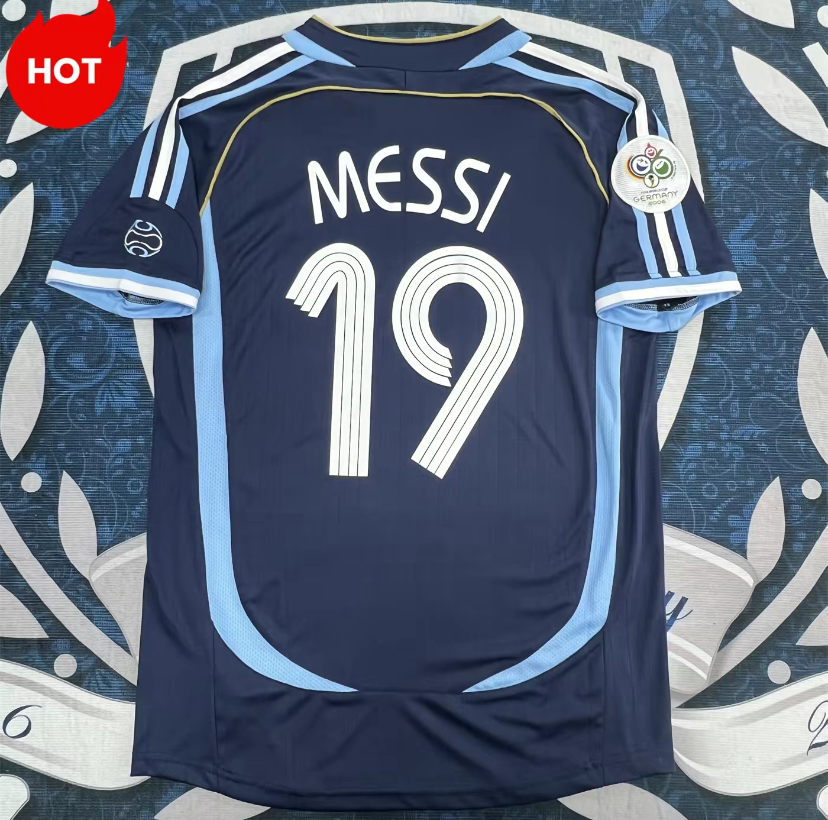 2006 World Cup Argentina Jersey Away No.19 Messi Soccer Jersey Short Sleeve