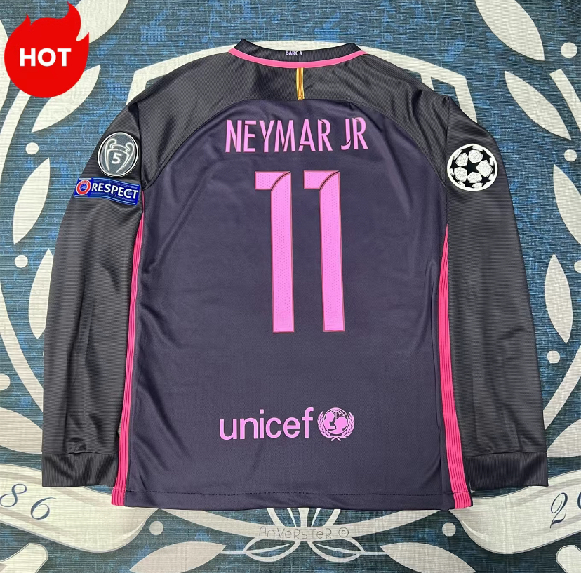 1617 Away Neymar JR 11 Long Sleeve Soccer Jersey