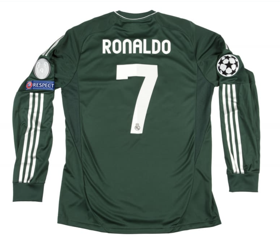 1213 Real Madrid two green jersey Ramoscaka Champions League edition jersey No. 7 C Luo long-sleeved retro football uniform