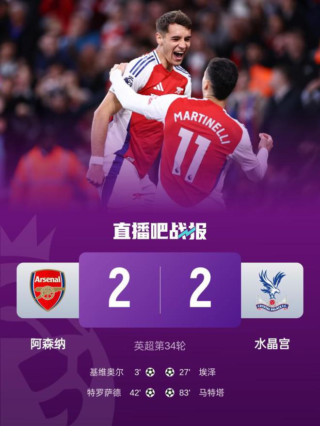 Unbeaten in 8 rounds! Arsenal drew 2-2 with Crystal Palace, 12 points behind the top of the table. Kivio scored a quick goal against Saliba, giving him a gift(haojie)