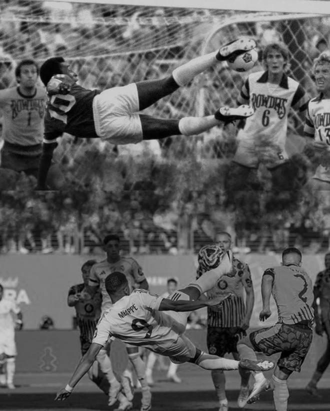 The Pele Foundation posted a comparison photo of Pele and Mbappe's side-hook goal, and Mbappe reposted it