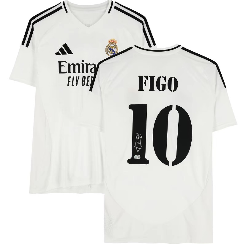 Luis Figo Real Madrid Autographed 2024-25 White Home Adidas versev-BAS-Fanatics Authentic Certified-Soccer Memorabilia