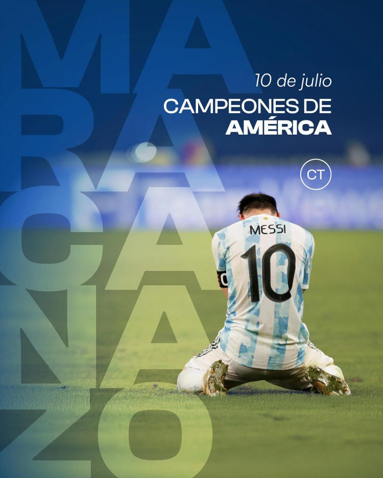 The president of the Argentine Football Association posted a poster of Messi kneeling in celebration to commemorate the fourth anniversary of winning the Copa América. [xueting]