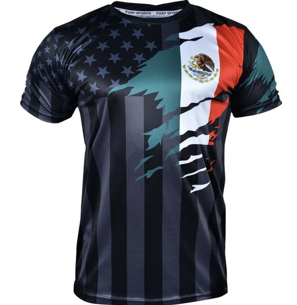 Fury Mexico and USA Flag Mix Soccer Jersey.Mexico Shirt black