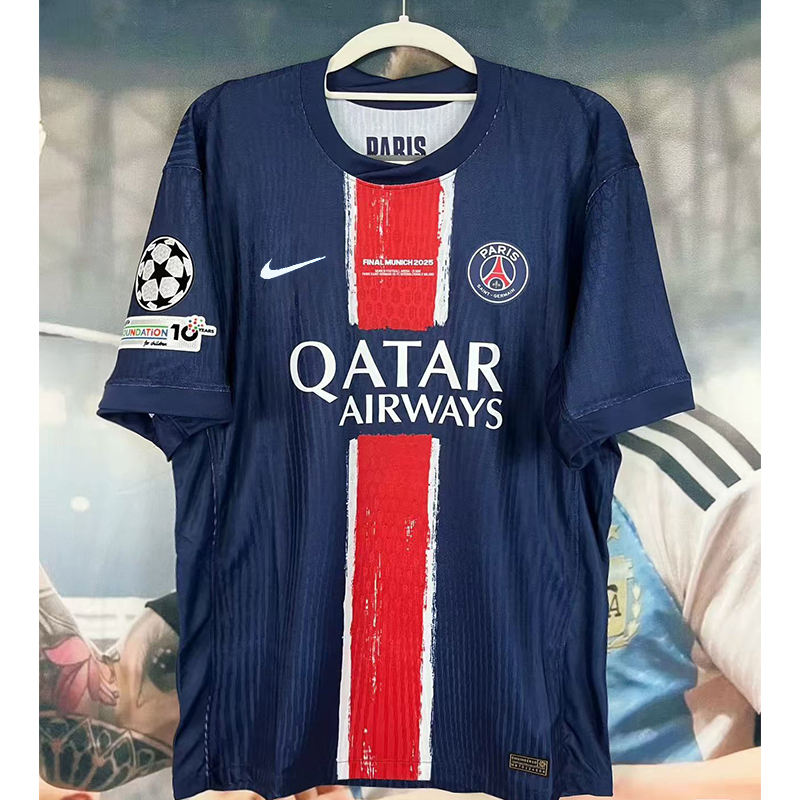 25/26 Men's Paris Saint-Germain Home Short-Sleeved T-Shirt for Football Match. Dark Blue Size 14 Dué