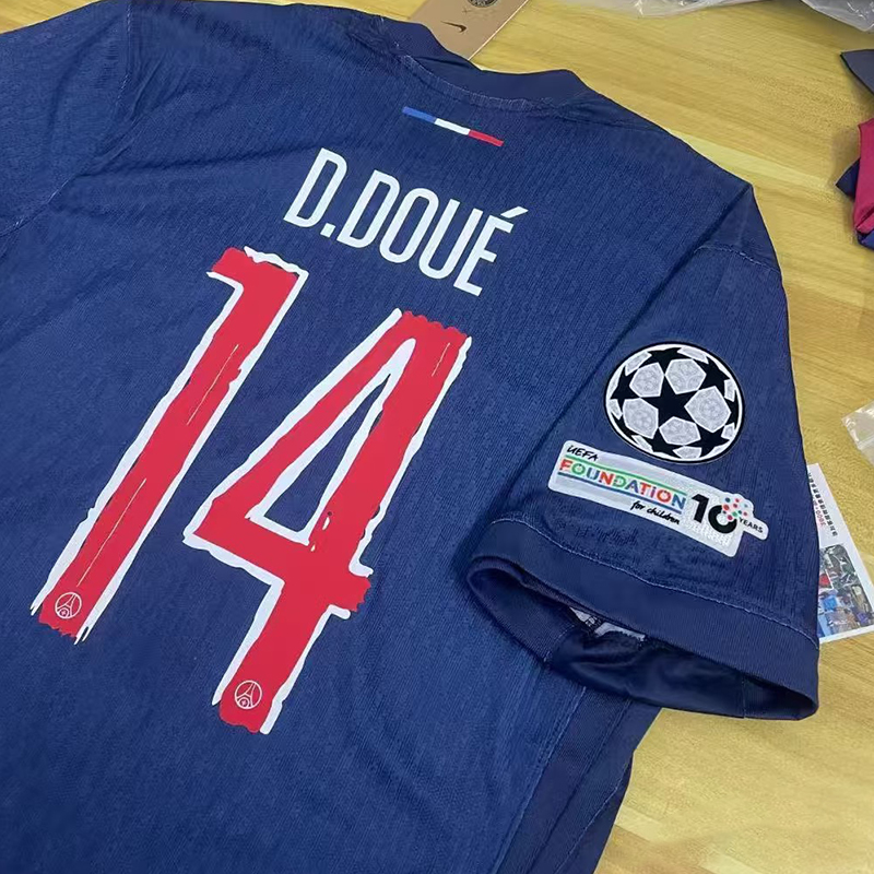 25/26 Men's Paris Saint-Germain Home Short-Sleeved T-Shirt for Football Match. Dark Blue Size 14 Dué