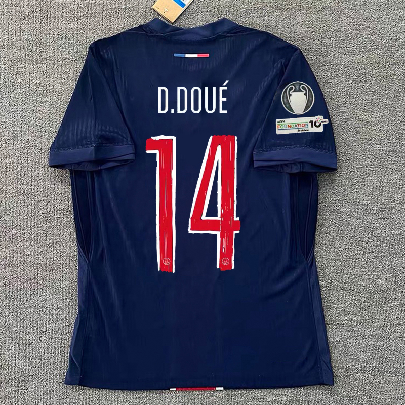 25/26 Men's Paris Saint-Germain Home Short-Sleeved T-Shirt for Football Match. Dark Blue Size 14 Dué