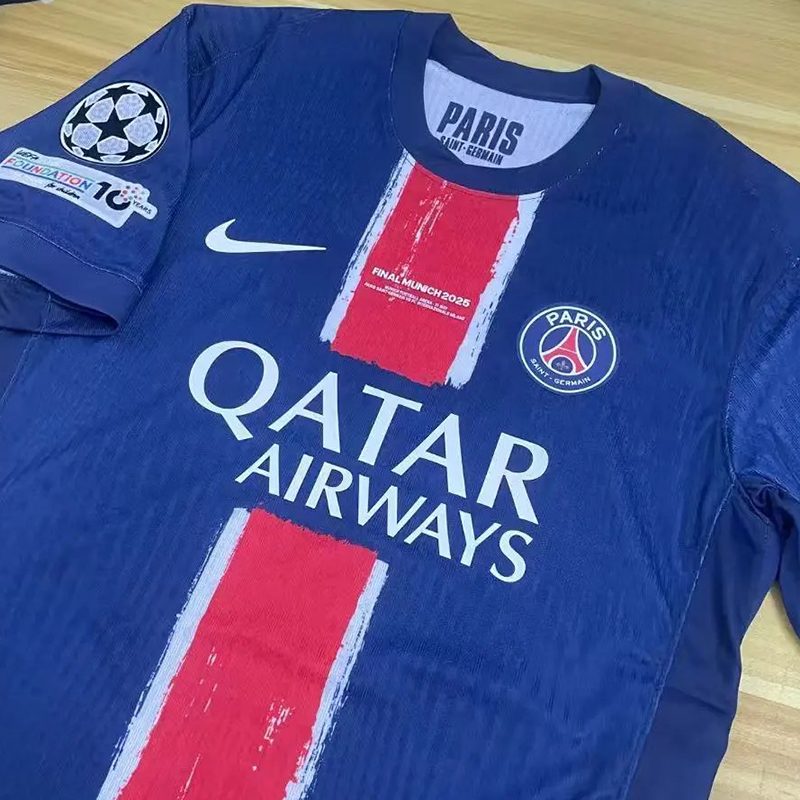 25/26 Men's Paris Saint-Germain Home Short-Sleeved T-Shirt for Football Match. Dark Blue Size 14 Dué