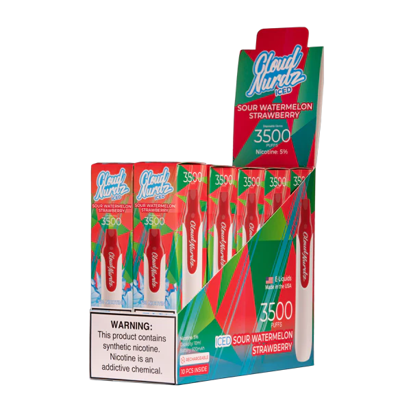 Iced Sour Watermelon Strawberry Cloud Nurdz 3500 - Air Bar Vape Shop