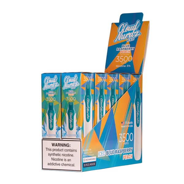 Iced Blue Raspberry Peach Cloud Nurdz 3500 - Air Bar Vape Shop