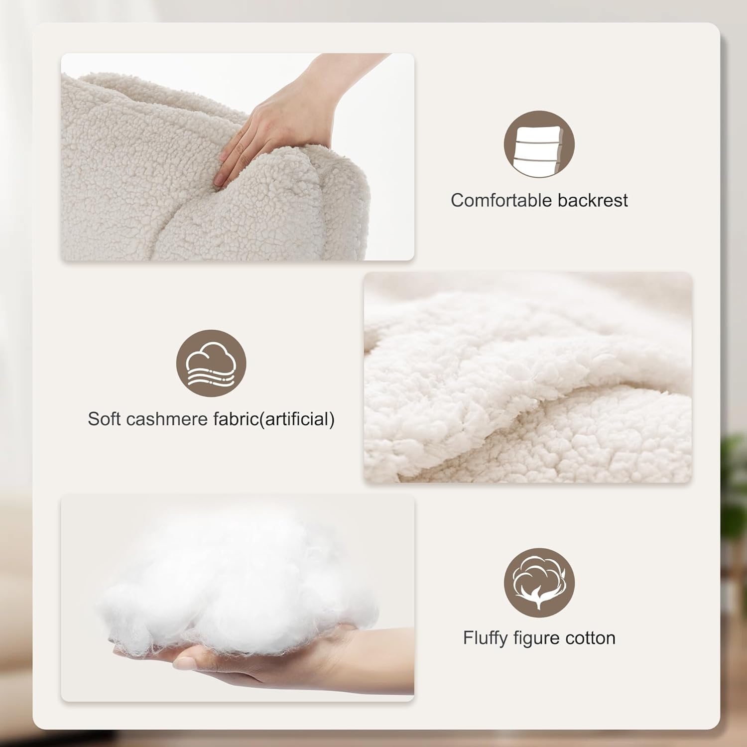 High-Back Home Office Chair, Upholstered Desk Chair with Armrests, Height Adjustable Armchair with Wheels, Swivel Office Desk Chair, Ergonomic Computer Task Chair, Leisure Armchair Cashmere (White)