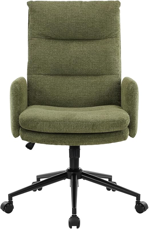 High-Back Home Office Chair, Upholstered Desk Chair with Armrests, Height Adjustable Armchair with Wheels, Swivel Office Desk Chair, Ergonomic Computer Task Chair, Leisure Armchair Cashmere (White)