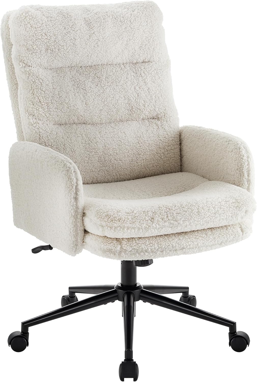 High-Back Home Office Chair, Upholstered Desk Chair with Armrests, Height Adjustable Armchair with Wheels, Swivel Office Desk Chair, Ergonomic Computer Task Chair, Leisure Armchair Cashmere (White)