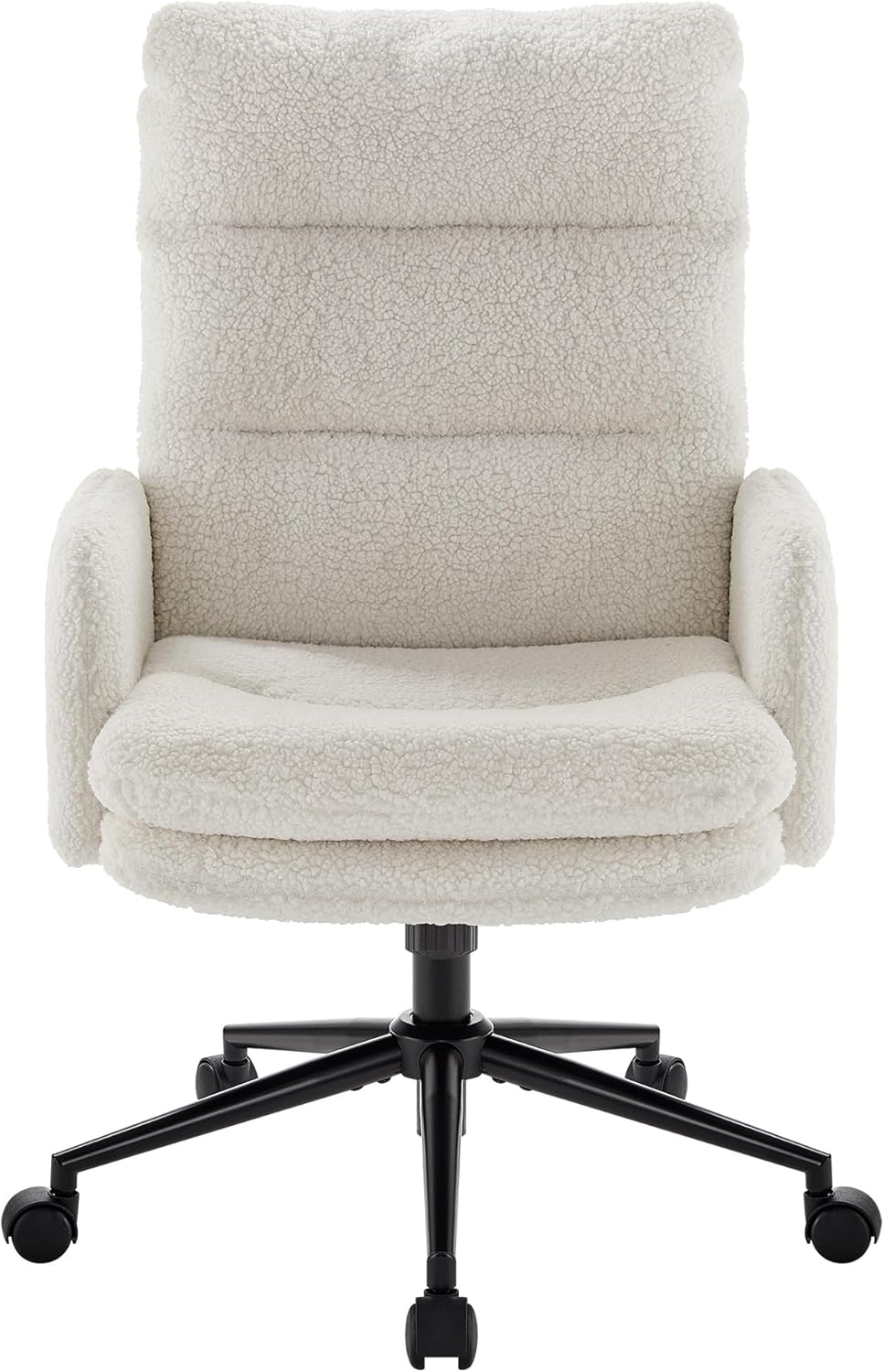 High-Back Home Office Chair, Upholstered Desk Chair with Armrests, Height Adjustable Armchair with Wheels, Swivel Office Desk Chair, Ergonomic Computer Task Chair, Leisure Armchair Cashmere (White)