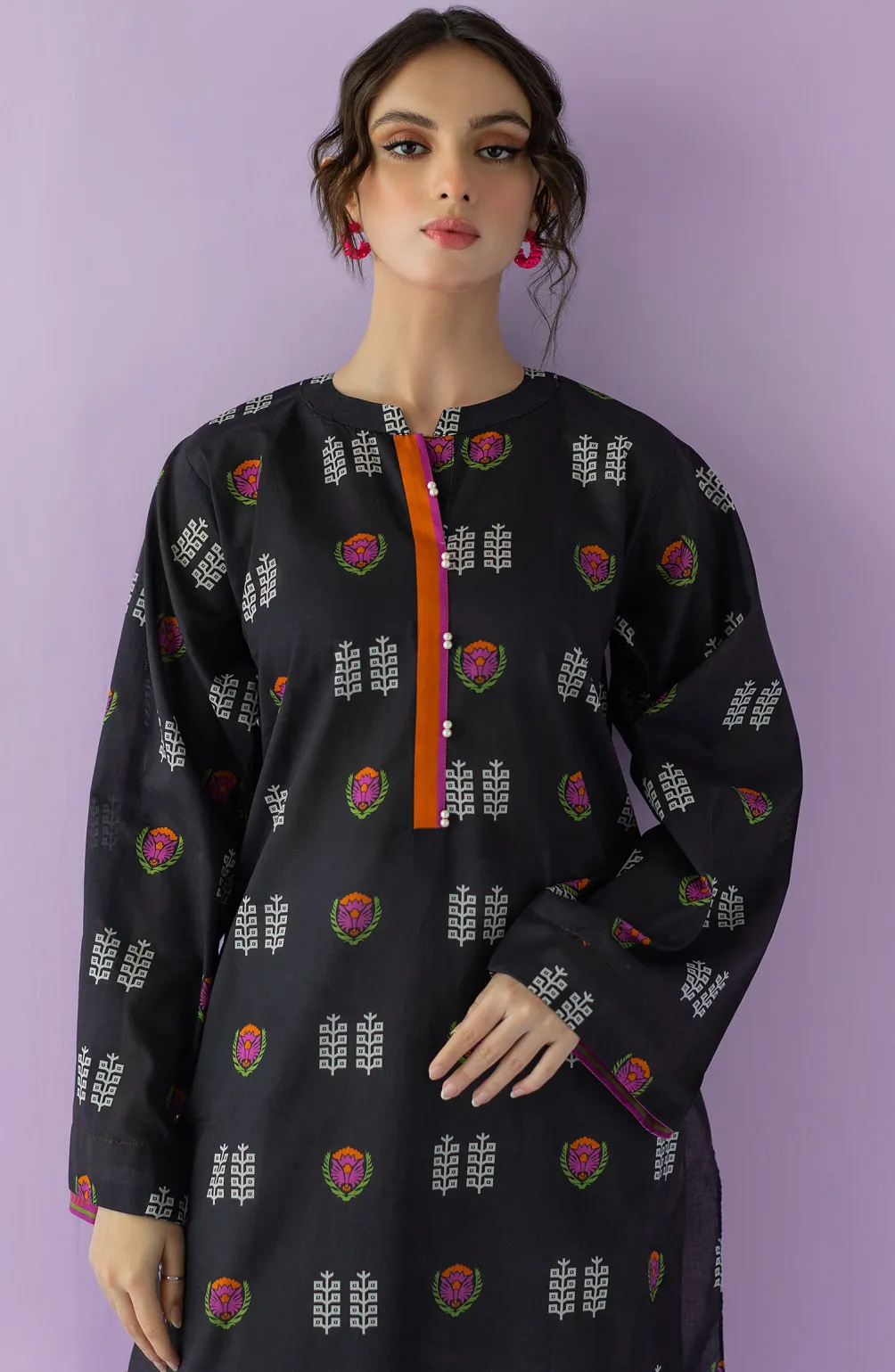Unstitched 1 Piece Printed Lawn Shirt (HCS-23-026/U BLACK)