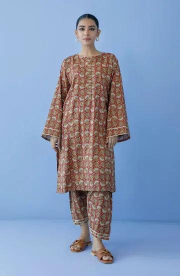Unstitched 2 Piece Printed Lawn Shirt and Lawn Pant (NRDS-23-192/U MAROON)