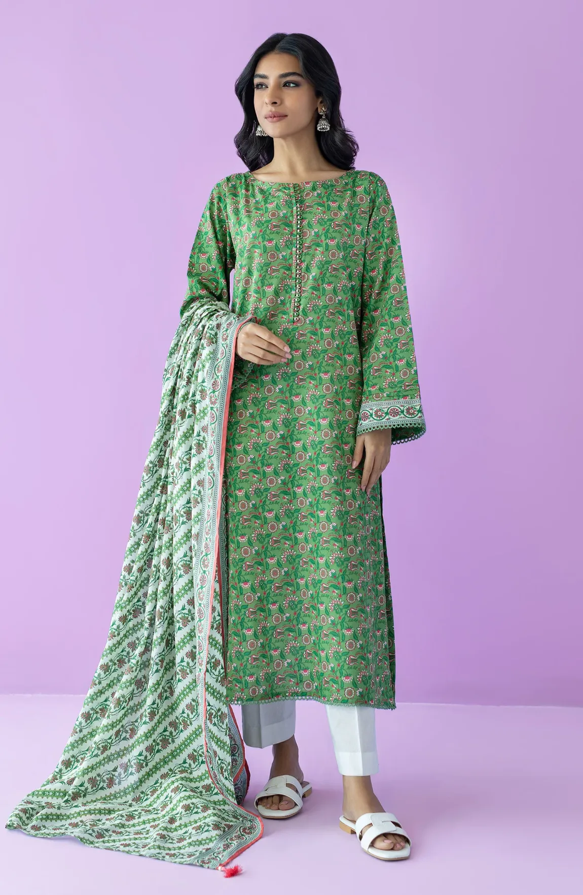 Unstitched 2 Piece Printed Lawn Shirt and Lawn Dupatta (NRDS-23-079/U L.GREEN)