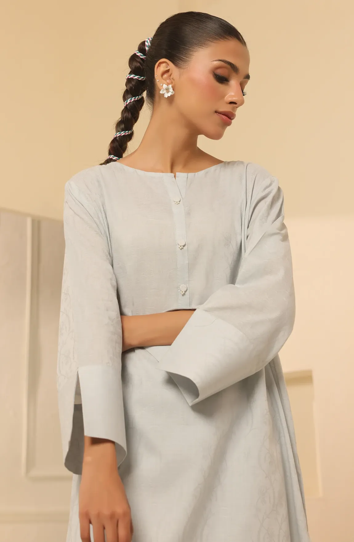 Stitched 2 Piece Plain Jacquard Shirt and Jacquard Pant (WRCJ23W-2008)