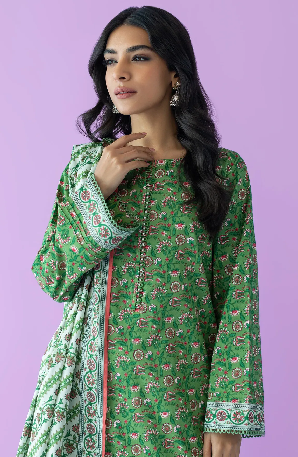 Unstitched 2 Piece Printed Lawn Shirt and Lawn Dupatta (NRDS-23-079/U L.GREEN)
