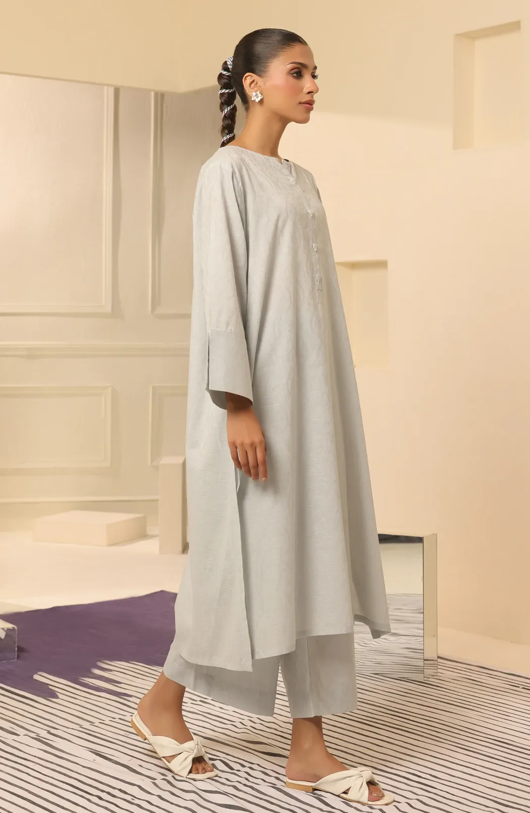 Stitched 2 Piece Plain Jacquard Shirt and Jacquard Pant (WRCJ23W-2008)