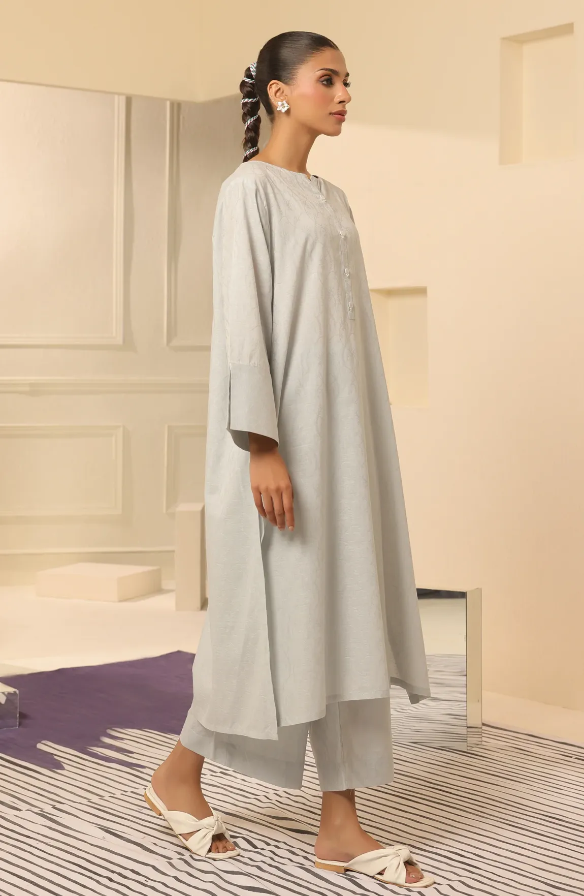 Stitched 2 Piece Plain Jacquard Shirt and Jacquard Pant (WRCJ23W-2008)