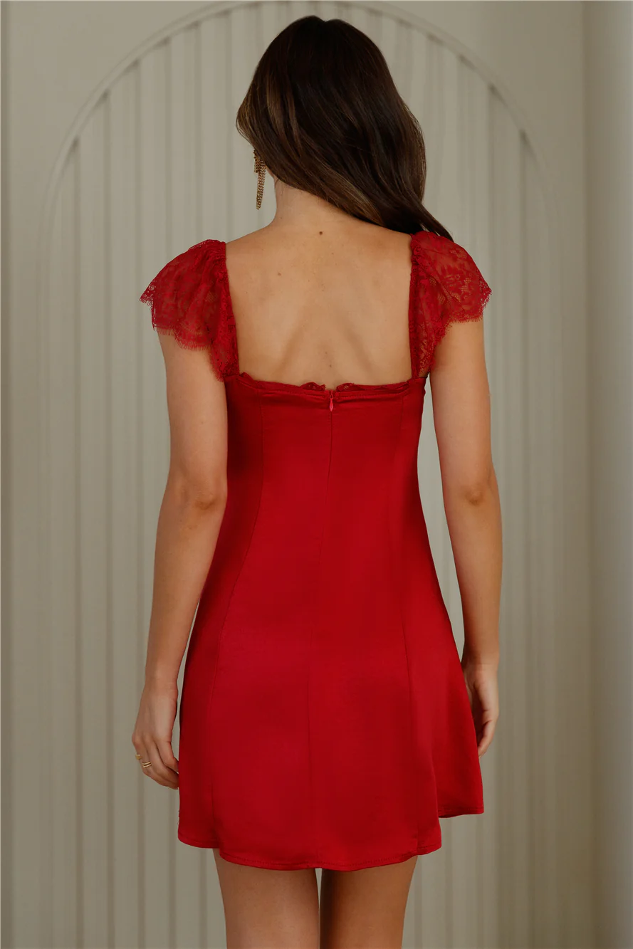 Dainty In The Dark Satin Mini Dress Red