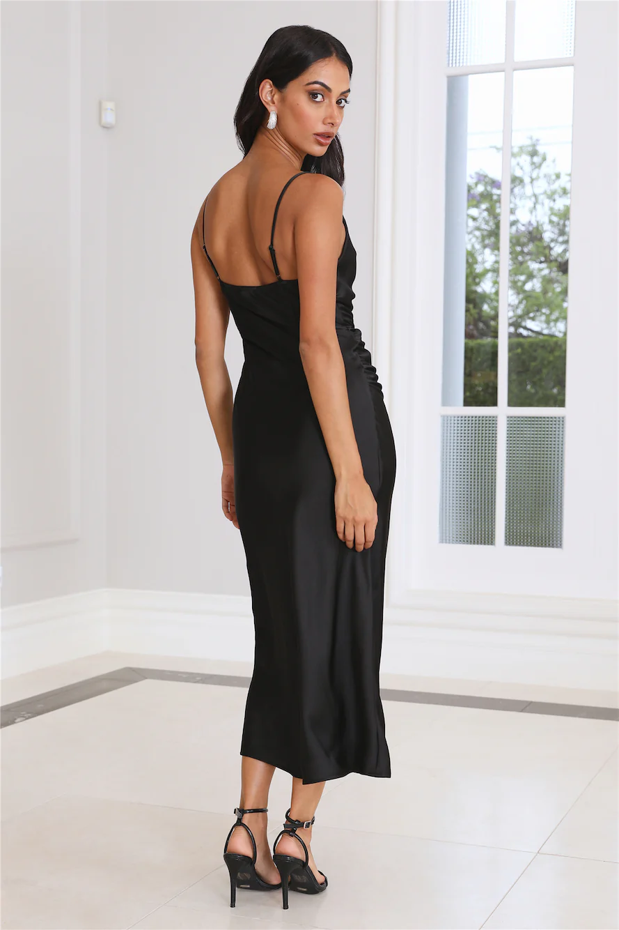 Silky Touch Satin Midi Dress Black