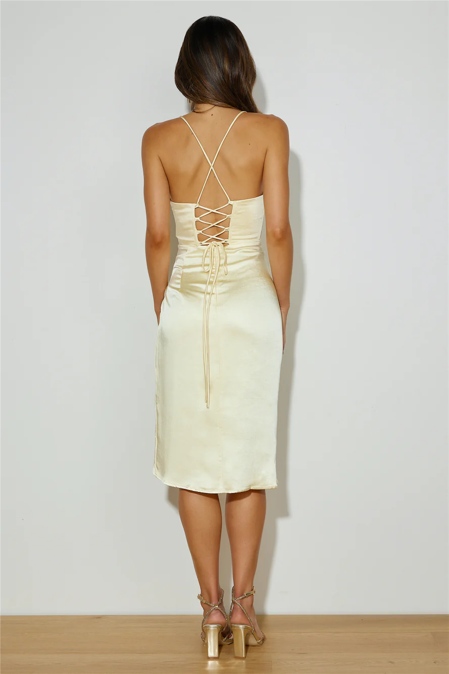 My Fierce Love Satin Midi Dress Yellow