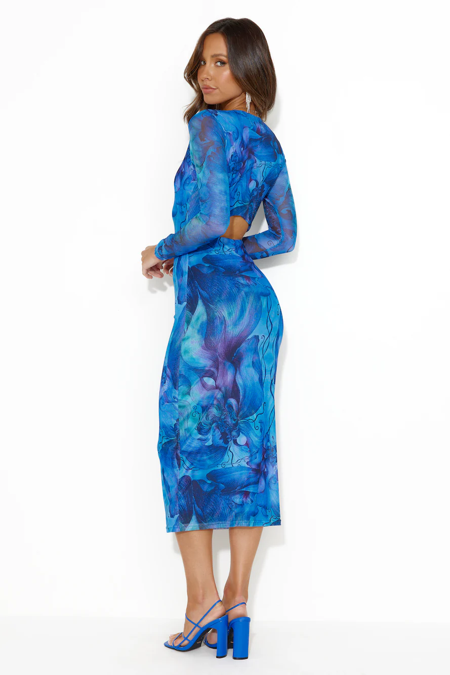 Sleek Movement Mesh Midi Dress Blue