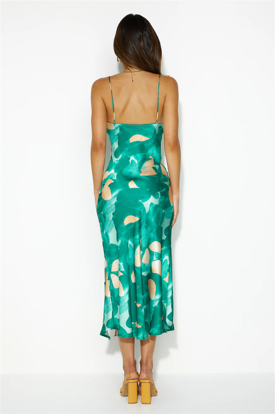 Silky Silhouette Midi Dress Green