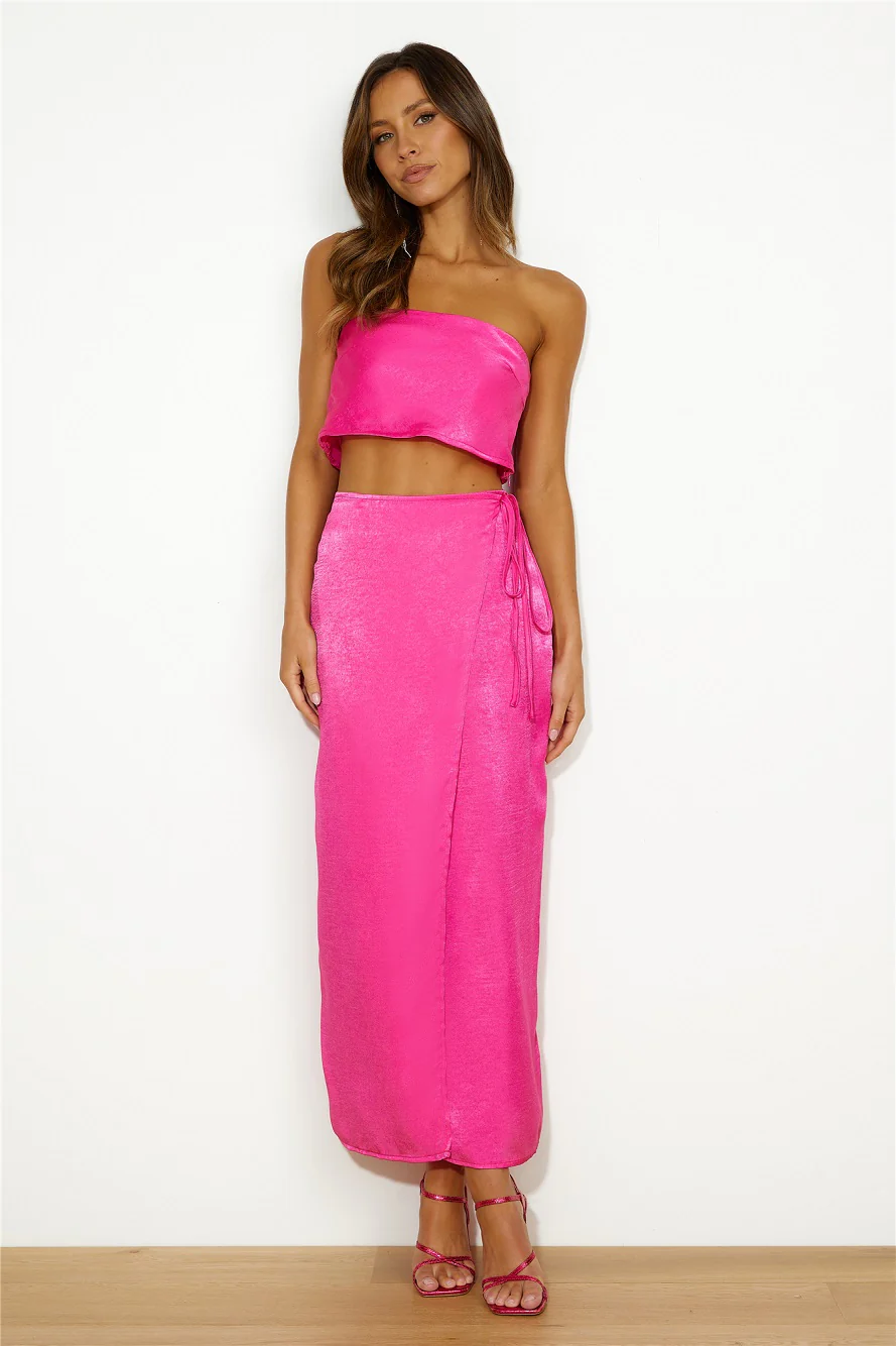 Nights In Silk Satin Maxi Skirt Hot Pink