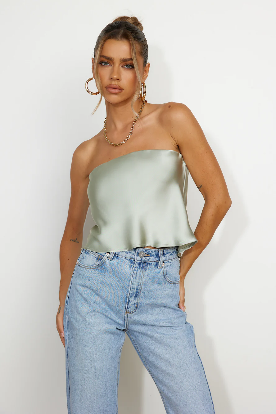 Fresh Style Satin Top Sage