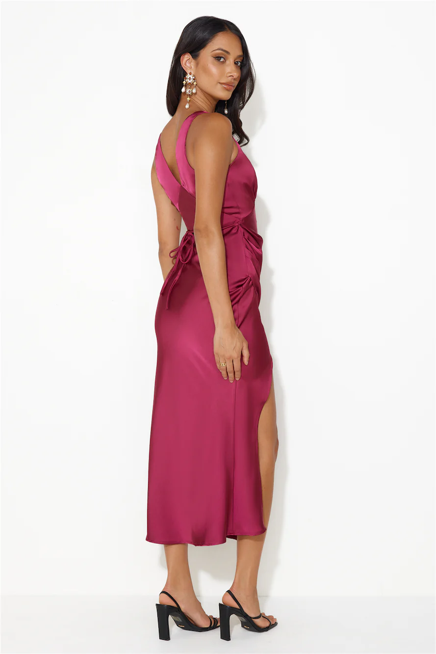 Accepting You Satin Midi Dress Plum
