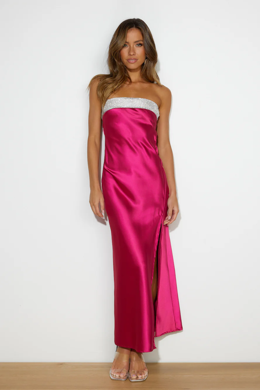 Luxe Only Satin Midi Dress Pink