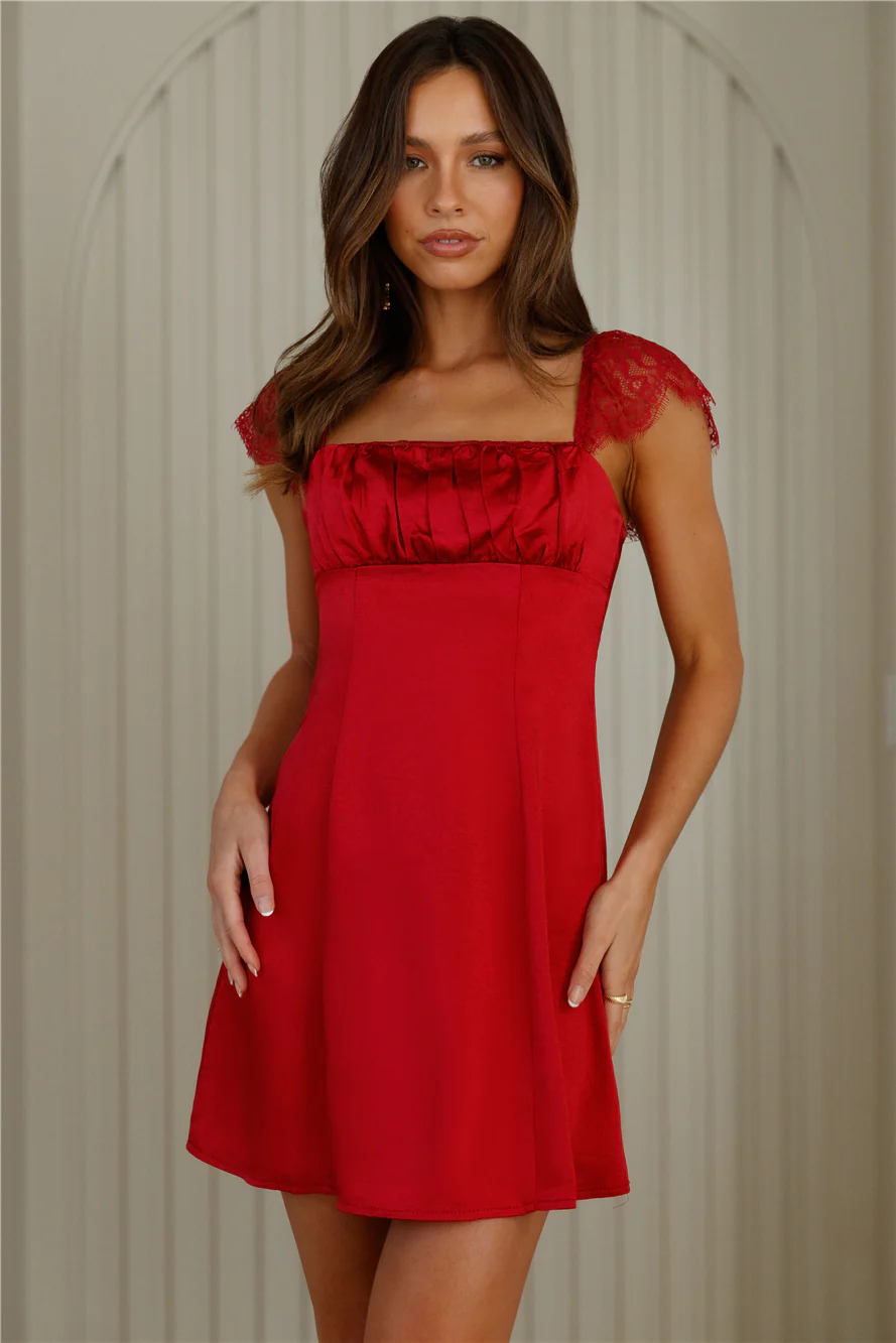 Dainty In The Dark Satin Mini Dress Red