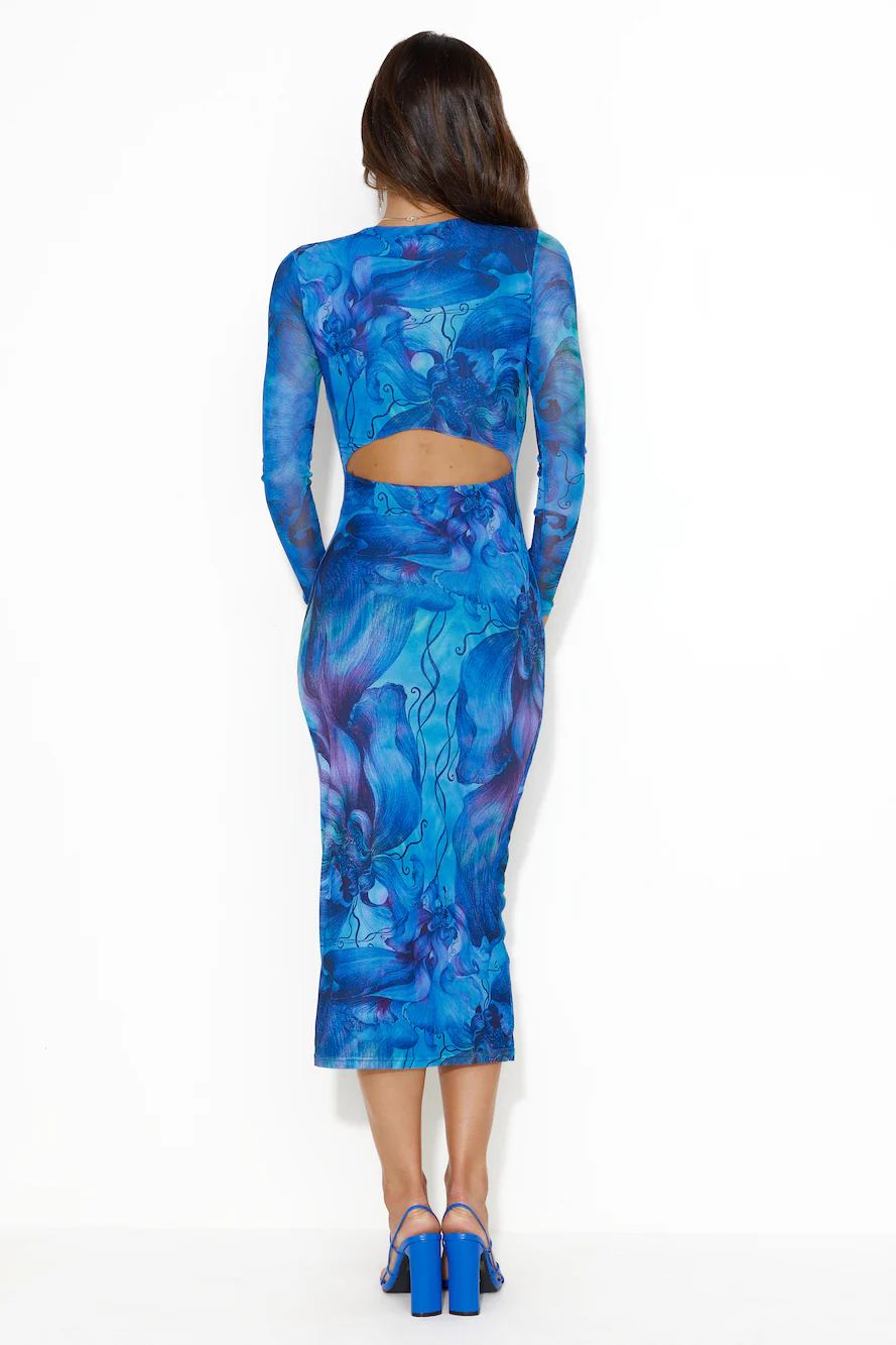 Sleek Movement Mesh Midi Dress Blue