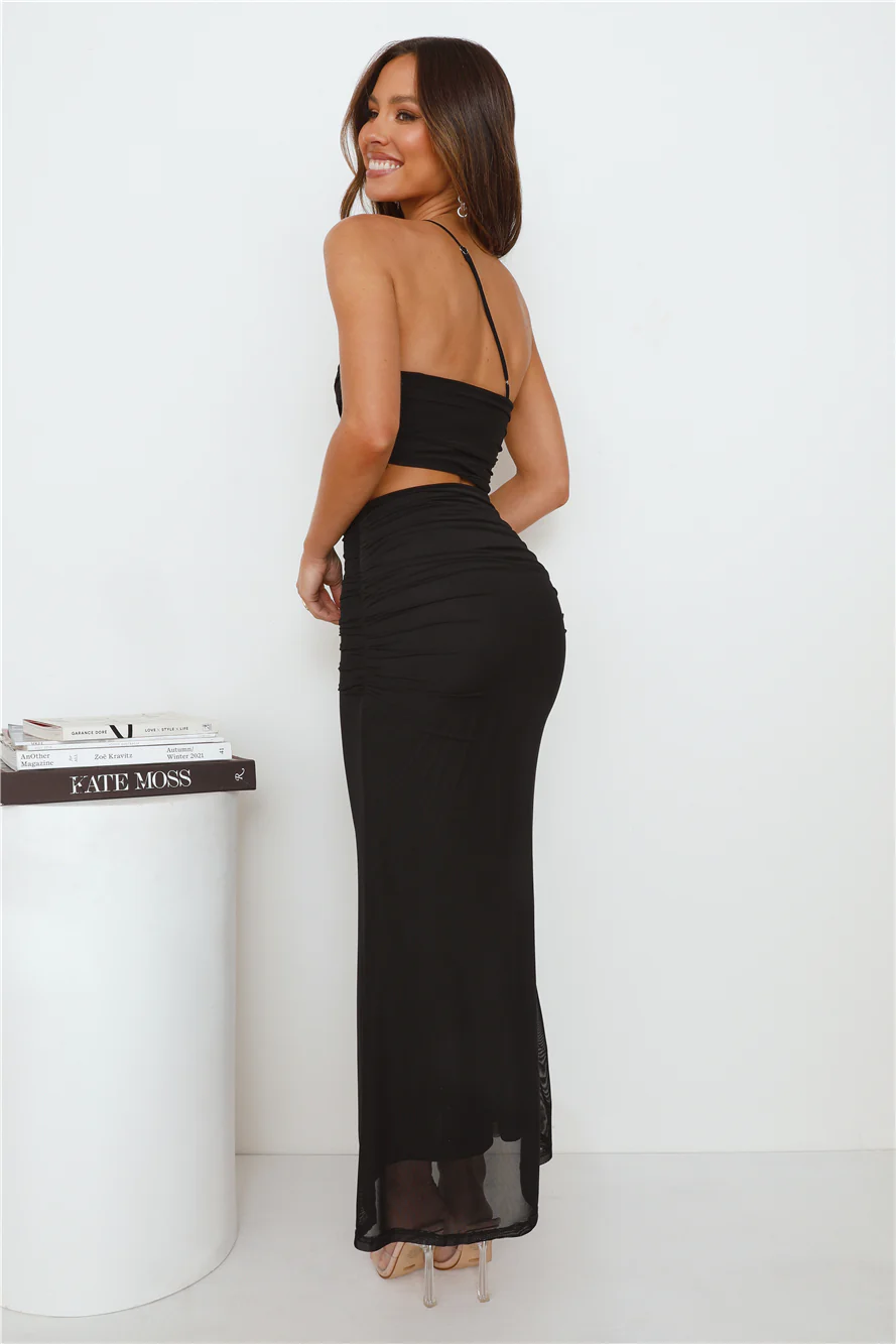 Another Party One Shoulder Mesh Maxi Dress Black