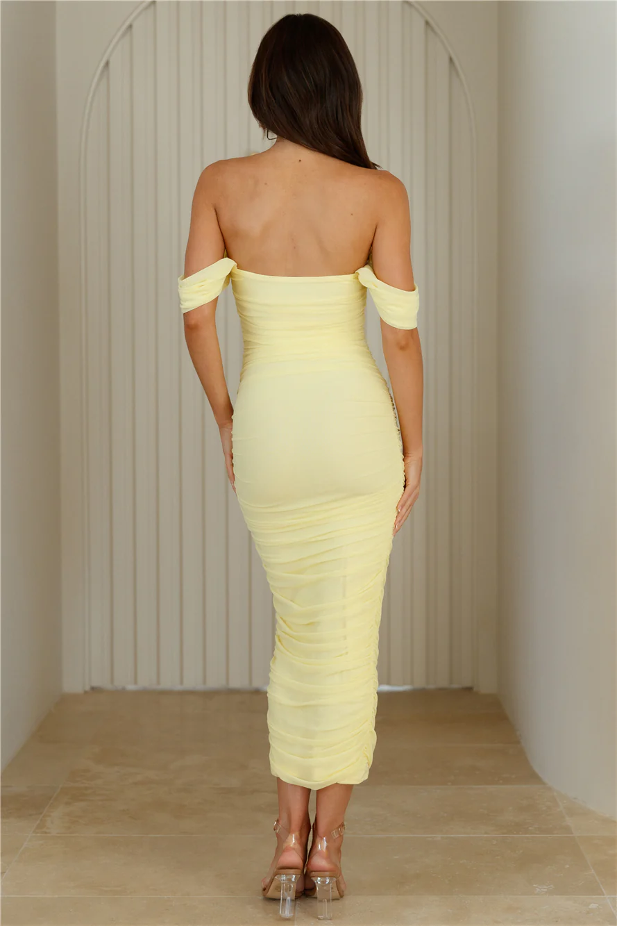 Fitted To Perfection Mesh Midi Dress Yellow