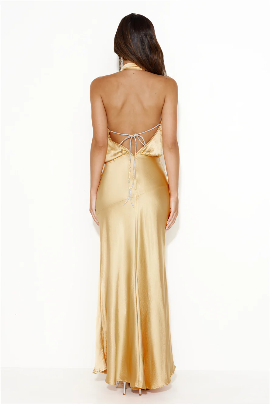 Parties Don't Stop Satin Maxi Dress Yellow