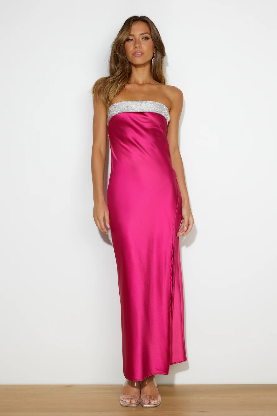 Luxe Only Satin Midi Dress Pink