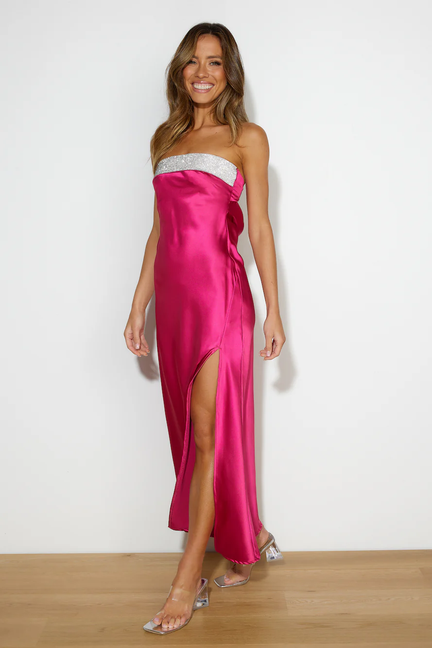 Luxe Only Satin Midi Dress Pink