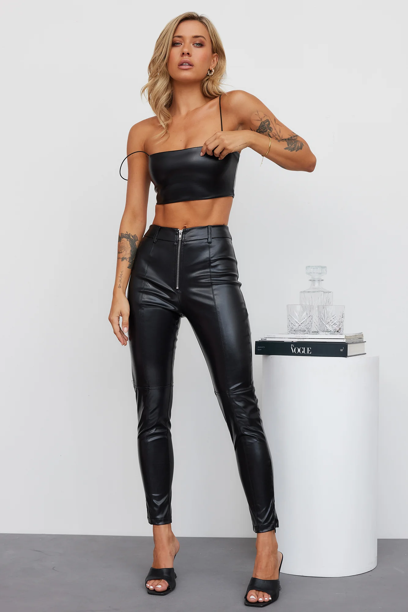 My Fiery Heart Faux Leather Crop Black