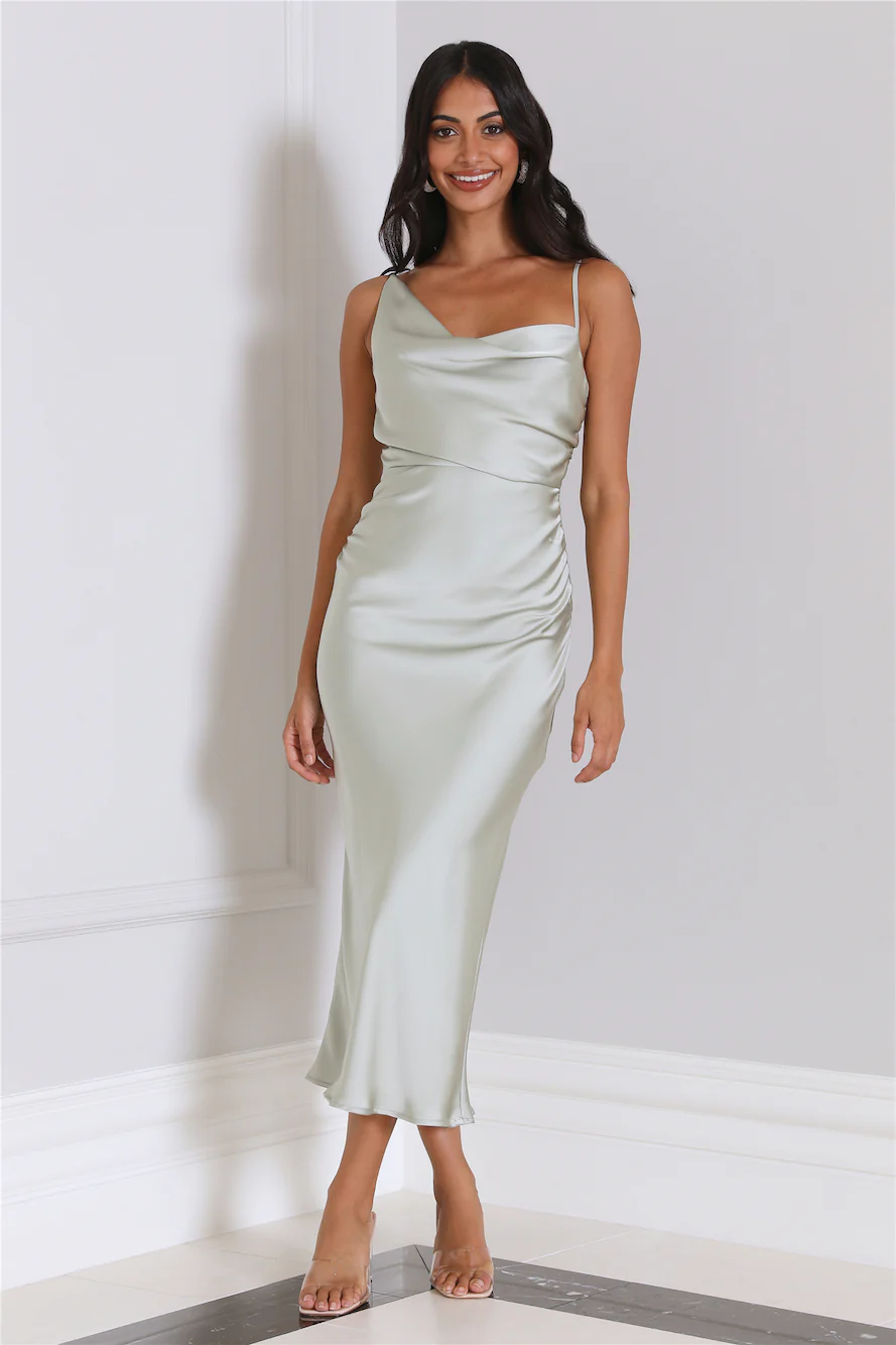 Silky Touch Satin Midi Dress Sage