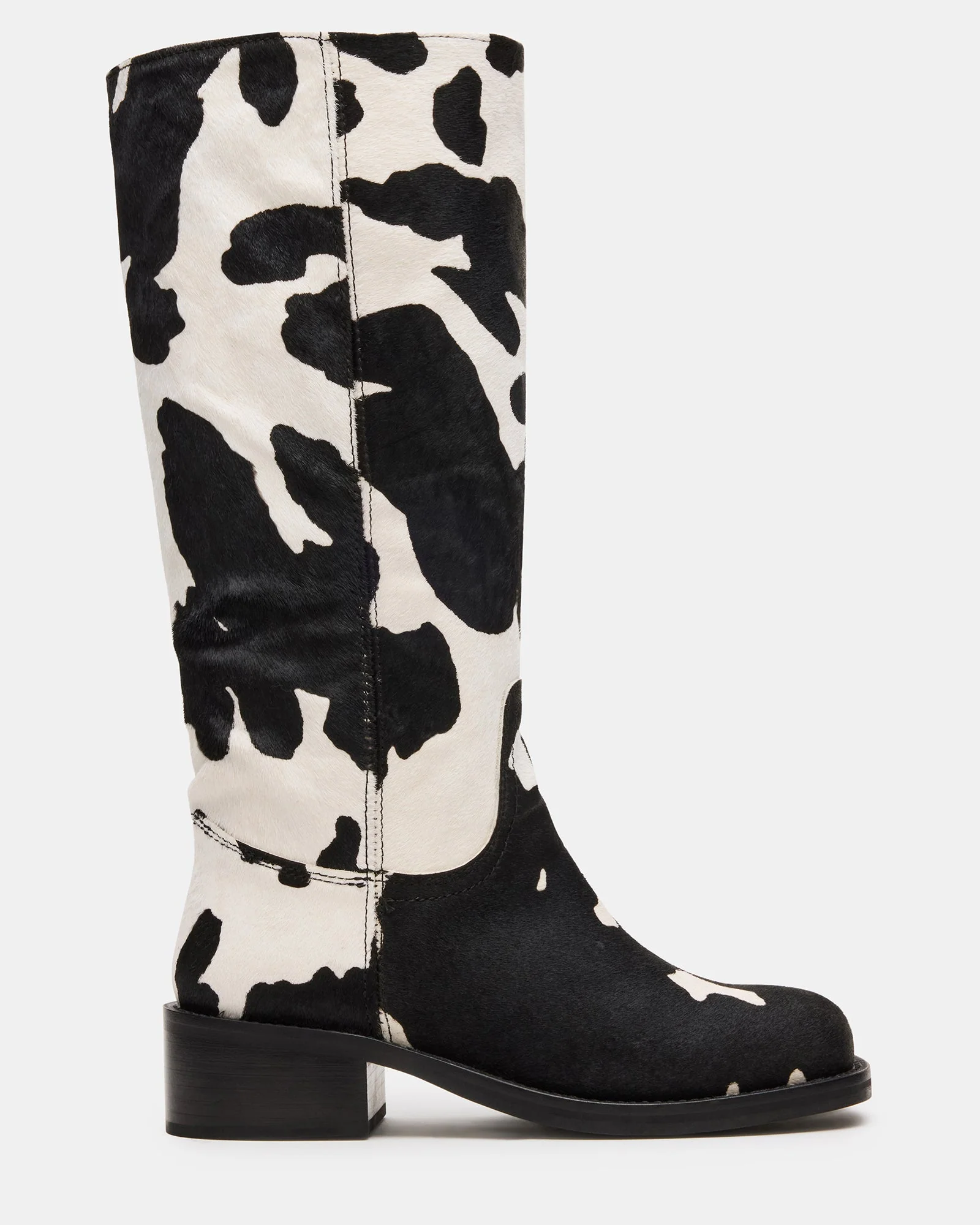 RIGGS BLACK COW PRINT WIDE CALF - BLACK WHITE / 6.0W / 34 - SM REBOOTED