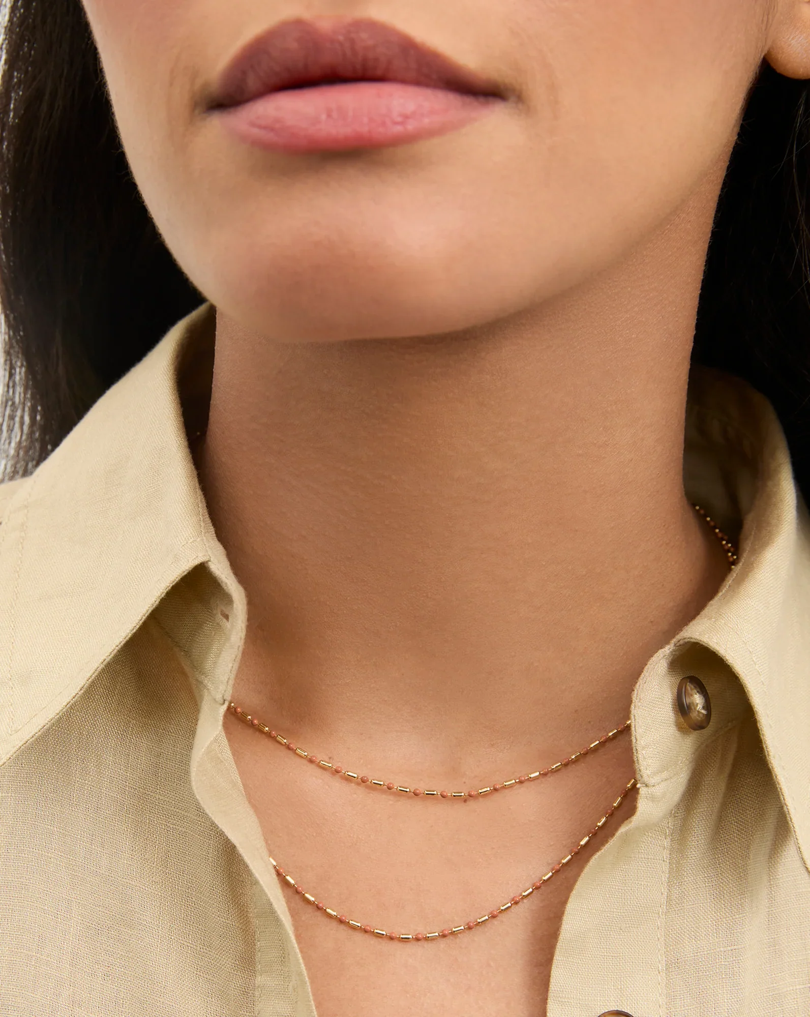 Long Enamel Bead Chain Necklace