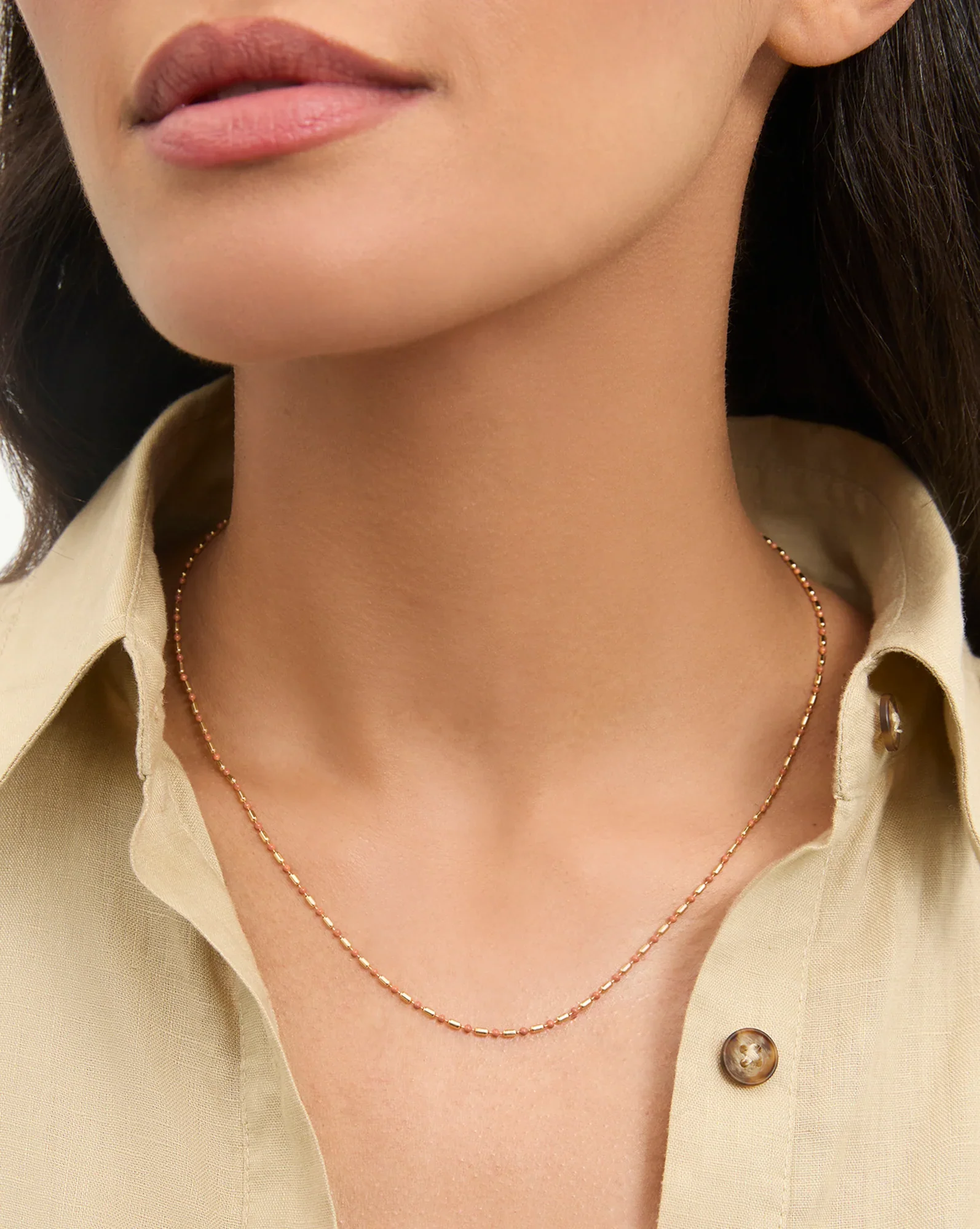 Long Enamel Bead Chain Necklace