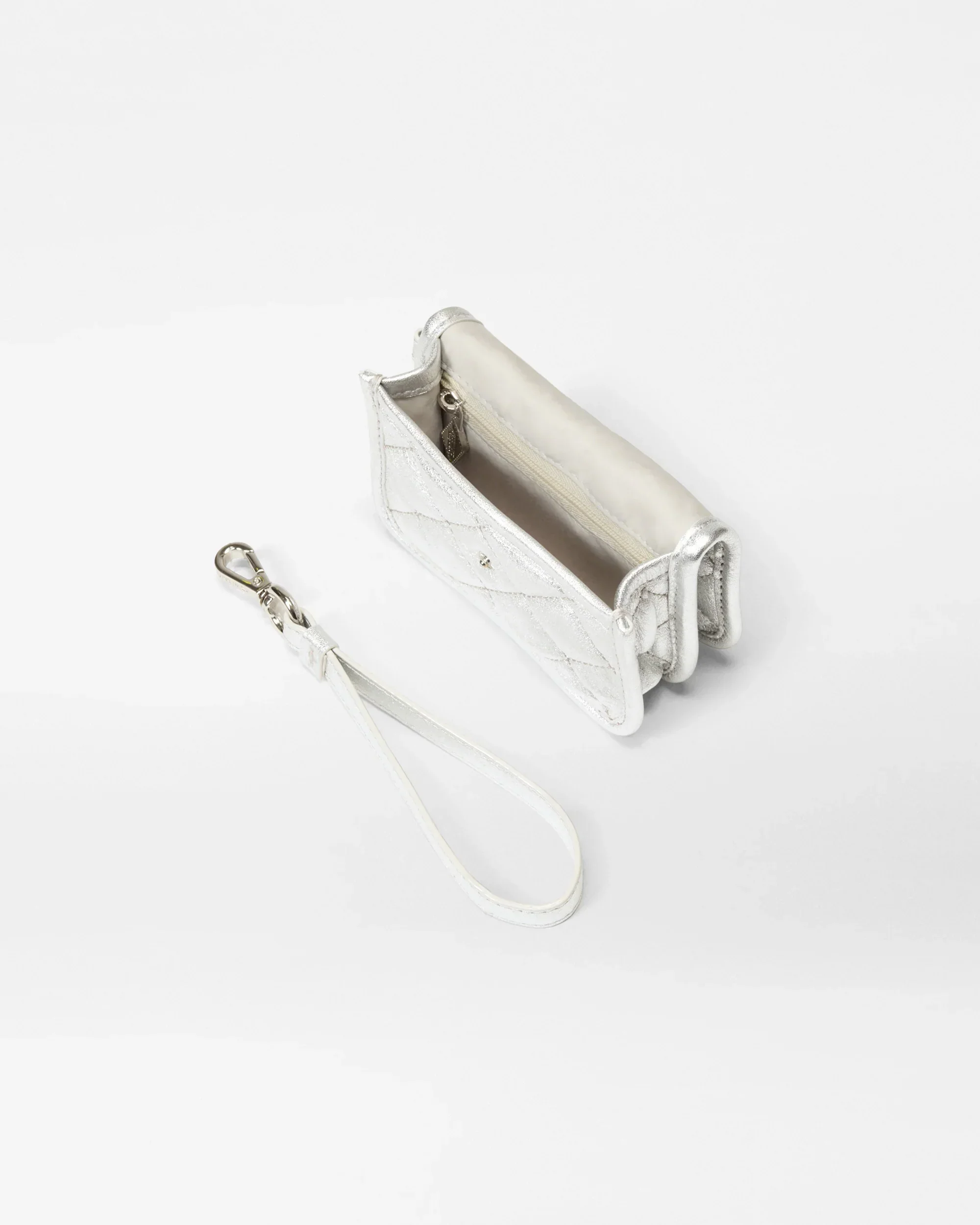 Silver Leather Metro Snap Wristlet