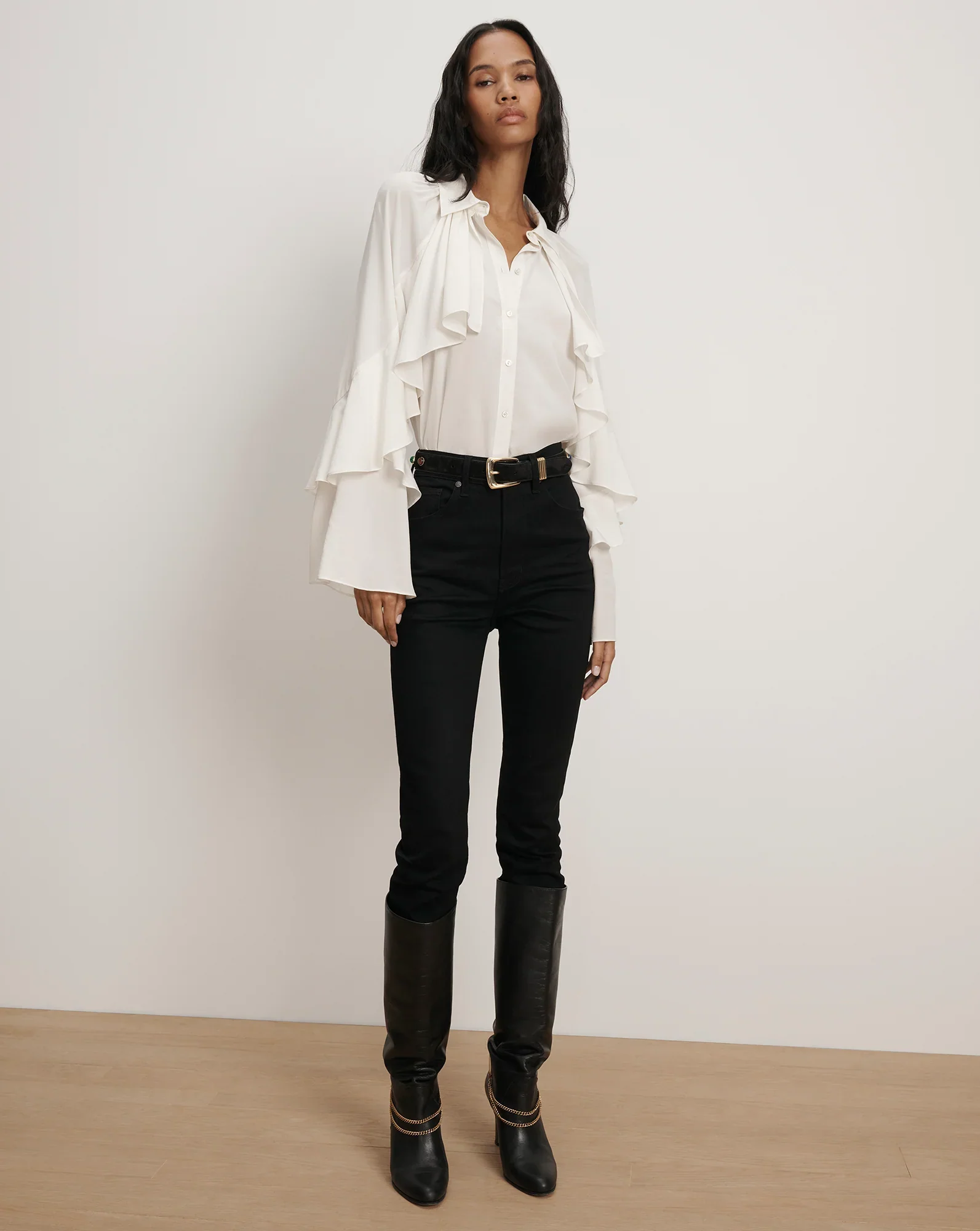 Demaris Ruffled Button-Down Blouse