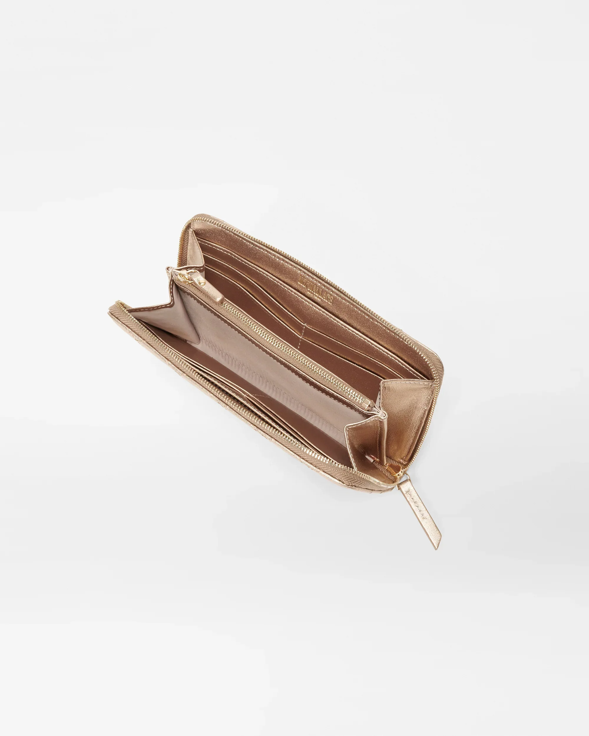 Honey Metallic Leather Long Zip Round Wallet