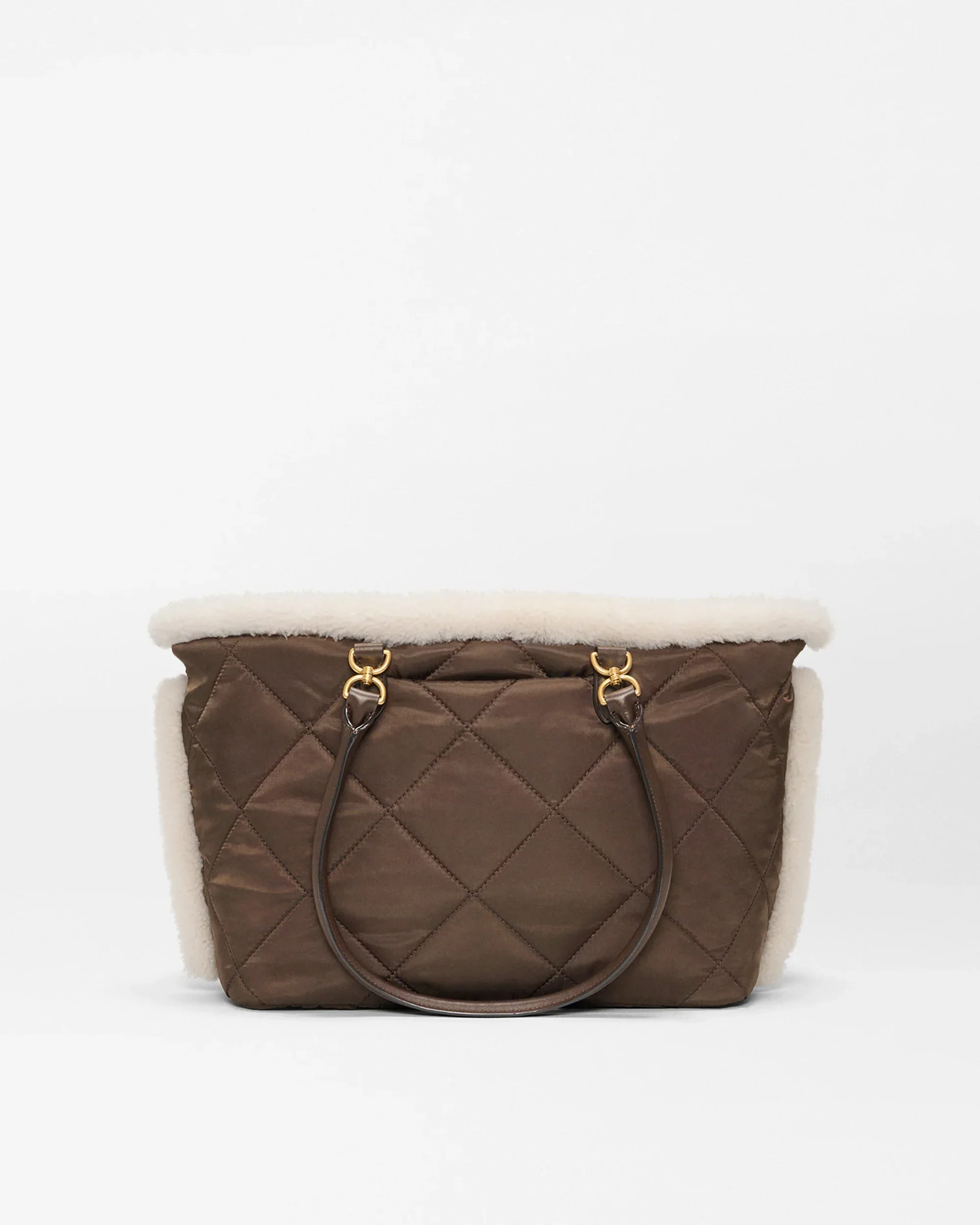 Shearling / Walnut Medium Madison E-W Tote